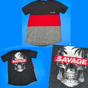 Vibes All Day Savage Skull Graphic T-Shirt Men's Black Red Gray‎